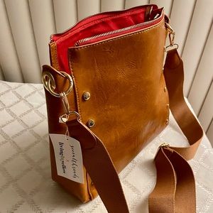 Social Threads Leather Messenger Bag, new